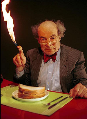 bloke with his finger on fire