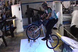 Giles runs his own mountain bike aerobatics display team called MAD.