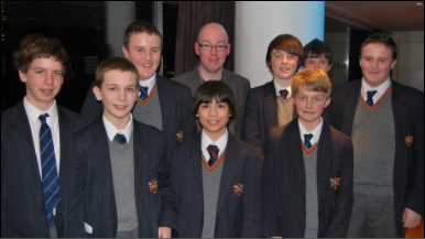 John Boyne pictured with pupils from Eltham College in London.