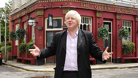 Boris Johnson outside the Queen Vic