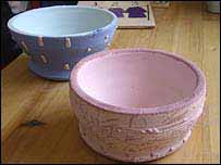 Blue and Pink pots made by Angela and Chris as part of the BBC Big Skill Campaign