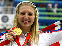 Rebecca Adlington with gold medal c/o ALLSPORT/Getty Images Shaun Botterill