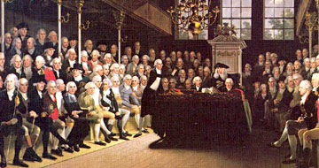 Karl Anton Hickel painting depicting William Pitt addressing the House of Commons after the French declaration of war in 1793