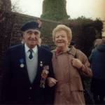 Pat and Pauline Kelly shortly after a Commemorative Service for the victims of World War Two at St Nicholas' Church Gardens, Whitehaven, Cumbria, 11 November 2003. Pat and Pauline regularly commemorate and share memories about World War Two.