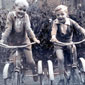 Peter Devlin with his twin brother Paul aged five years old in the back garden of their house in Derry