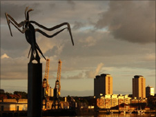 Phoenix sculpture with Sunderland's Corporation Quay in the background