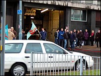 Picket line, Lancaster Circus, 8am