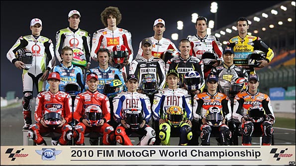 MotoGP riders line up for the cameras in Qatar