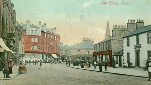 Hand-tinted view looking along Templehill to Troon Cross.