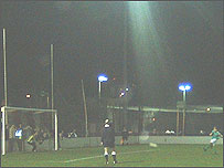 The Irish team take a penalty during their victorious shoot-out