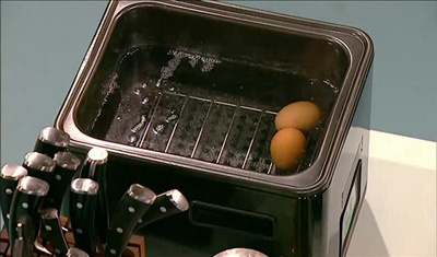 eggs cooking in a water bath