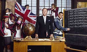 Terry Wogan with UK Eurovision entrant Daz Sampson and his schoolgirls