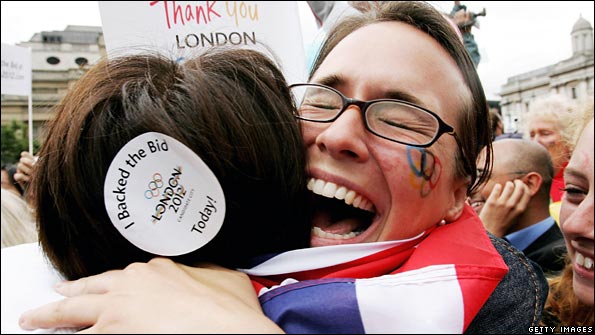 Londoners celebrate the news from Singapore in Trafalgar Square four years ago