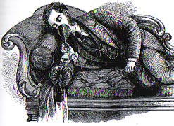 Illustration of man using Dr John Mann Crombie's apparatus for the self - administration of chloroform, 1873. By permission of the British Library.