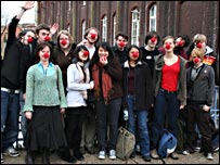 Animation students at NSAD try a red nose for size