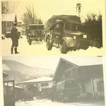 The M.T. sergeant, Sgt Green, supervises a recovery. The Fordson 15 cwt is going out backwards. The old adage, 'pull 'em out the way they went in.' Second picture, the workshops in Bad Wiesse.