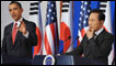 O presidente dos Estados Unidos, Barack Obama, e o sul-coreano, Lee Myung-bak. Foto MANDEL NGAN/AFP/Getty Images