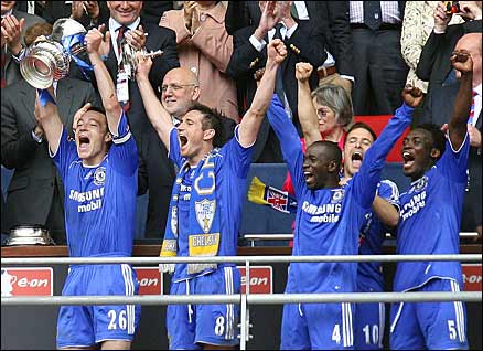 Chelsea's John Terry becomes the first captain to raise the FA Cup at the new Wembley