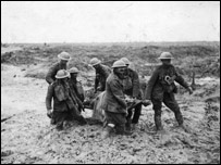 Stretcher party struggling through the mud at Passchendaele