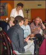 Sports presenter Geoff Foster working with pupils from Woodway Park school 