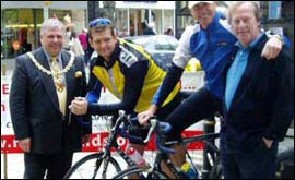 Cyclists with Mayor of Cheltenham