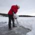 Taking ice from the fjord to create the instruments. 