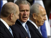 Şimon Peres, George Bush, Ehud Olmert