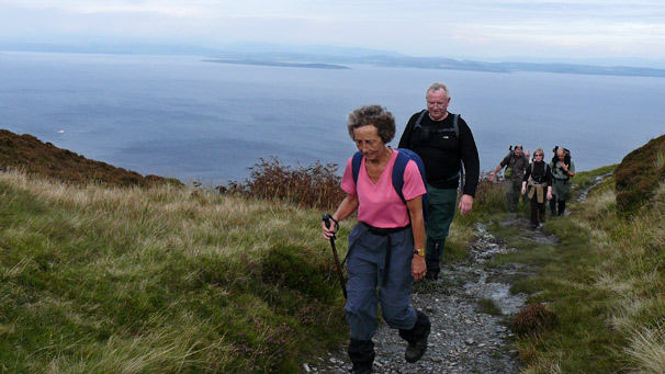 Walkers climbing the Larnachan, north Arran