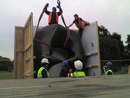 Unloading Henry Moore Sculpture