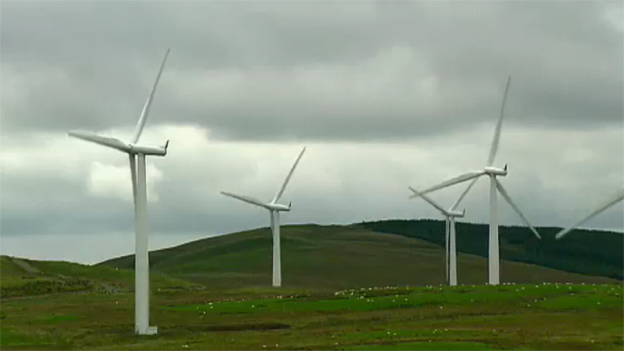 View of wind turbines in Ayrshire.
