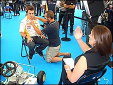 Lee McKenzie gets ready for her interview with Fernando Alonso