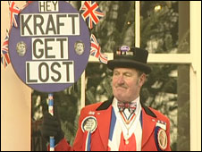 Ray Egan, aka John Bull, outside Kraft UK's Cheltenham HQ.