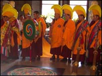 The Monks gather for the closing ceremony