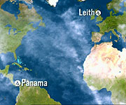 Map showing Leith and its intended first colony in Panama