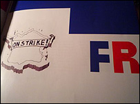 Artwork showing France with label On Strike!