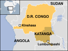 Map of DR Congo showing Katanga province