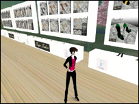 Shopping for shoes in Second Life.