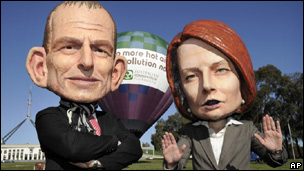 Caricatures of Tony Abbott and Julia Gillard