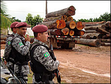 Tentara Brasil menjaga operasi pencarian kayu gelap