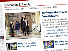 Screenshot of BBC News Education and Family website