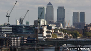 City of London skyline looking to Canary Wharf