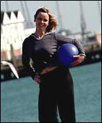 Jo posing with a ball