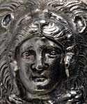 Detail of the head of Alexander the Great, 356-323 BC, with lion skin head covering, from silver thalamos from the tomb of Philip II of Macedonia at Vergina