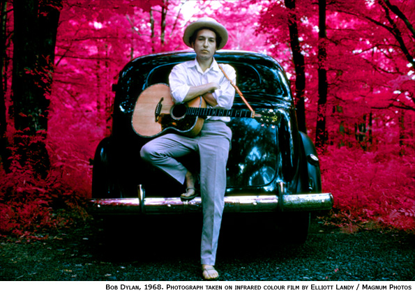 An infrared photograph of Bob Dylan by Elliott Landy in 1968
