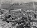 Gwaith adeiladu Medi 28, 1959 gydag Argae Tanygrisiau yn y pellter.