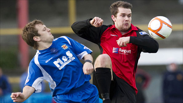 Annan Athletic's Jack Steele and Albion Rovers' Steven Canning 