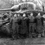 Tank Commander Arthur Clayton (centre) with his crew.