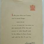 Letter from the King thanking Charles for the time he gave to the Home Guard