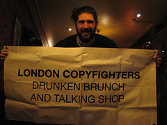 Micheal holding the copyfighters banner