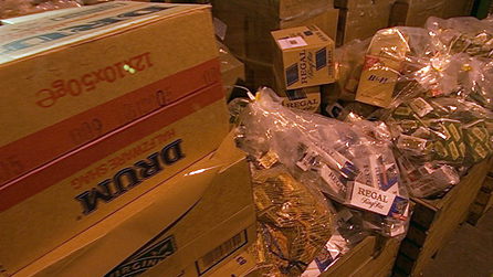 Image of packets of cigarettes in a warehouse